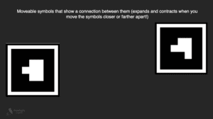 Two symbols that when viewed in AR show a red line between them