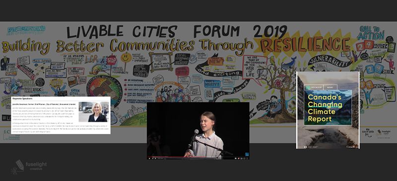 Mock up of how AR shows images, videos, or documents popping out of a graphic recording