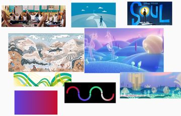 Mood board showing different themes, styles, illustrations to help inspire animation design